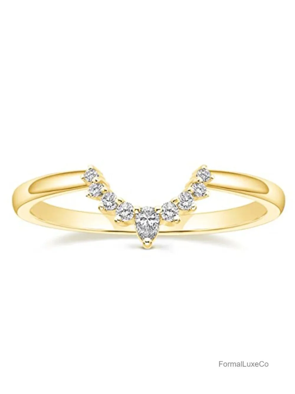Dainty Curved V-Shape Stacking Ring 14K Gold Plated Cubic Zirconia
